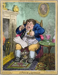 Ein Heilmittel gegen Schläfrigkeit oder eine Prise Cephalic, graviert von George Cruikshank (1792-1878), veröffentlicht von G. Humphrey, 25. Januar 1822